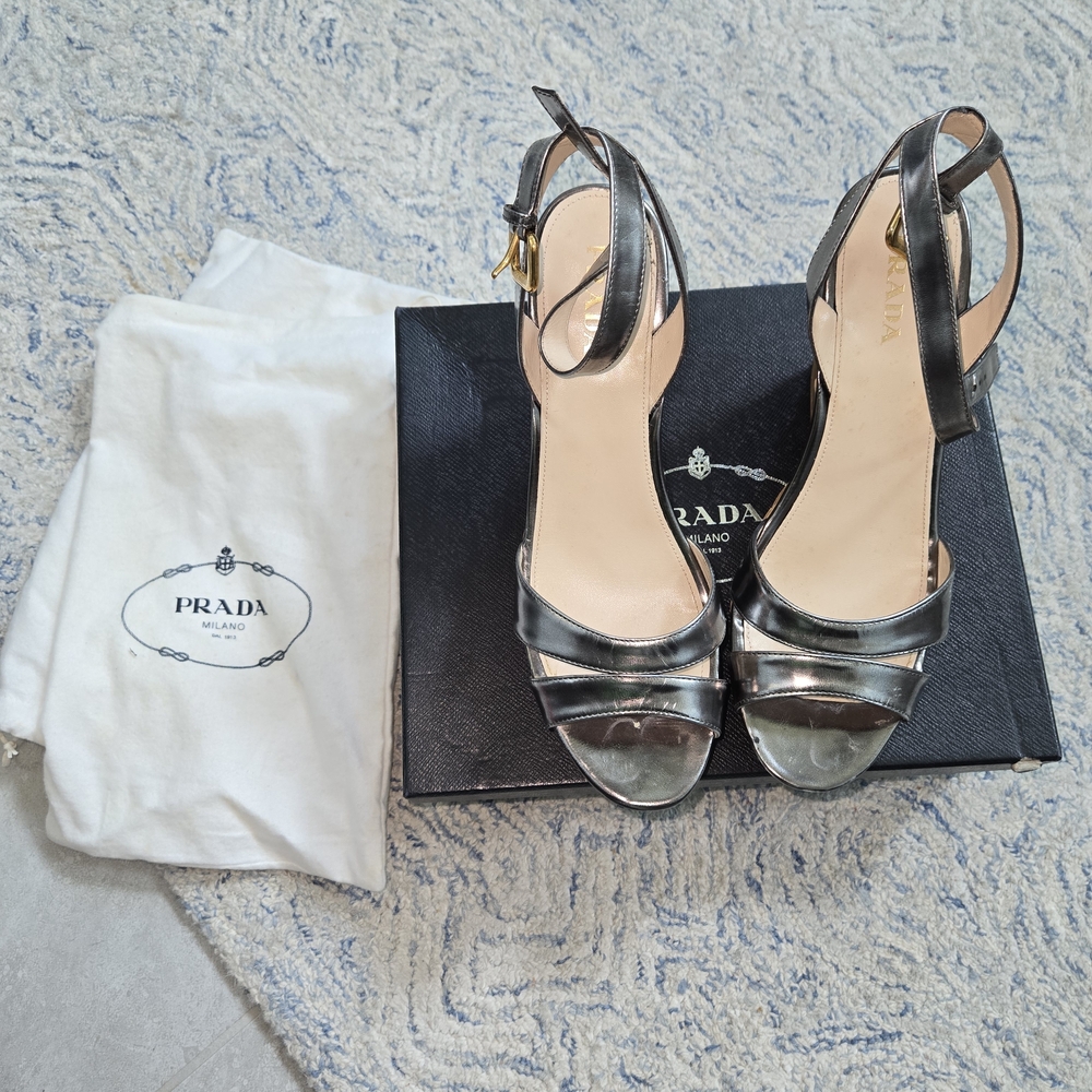 Prada Silver Strappy Heels